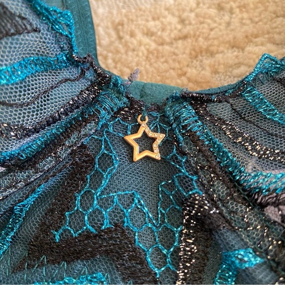 Savage X Fenty Bra Unlined Sheer Underwired Lace Teal Star Wide Back: 36C - Picture 5 of 10